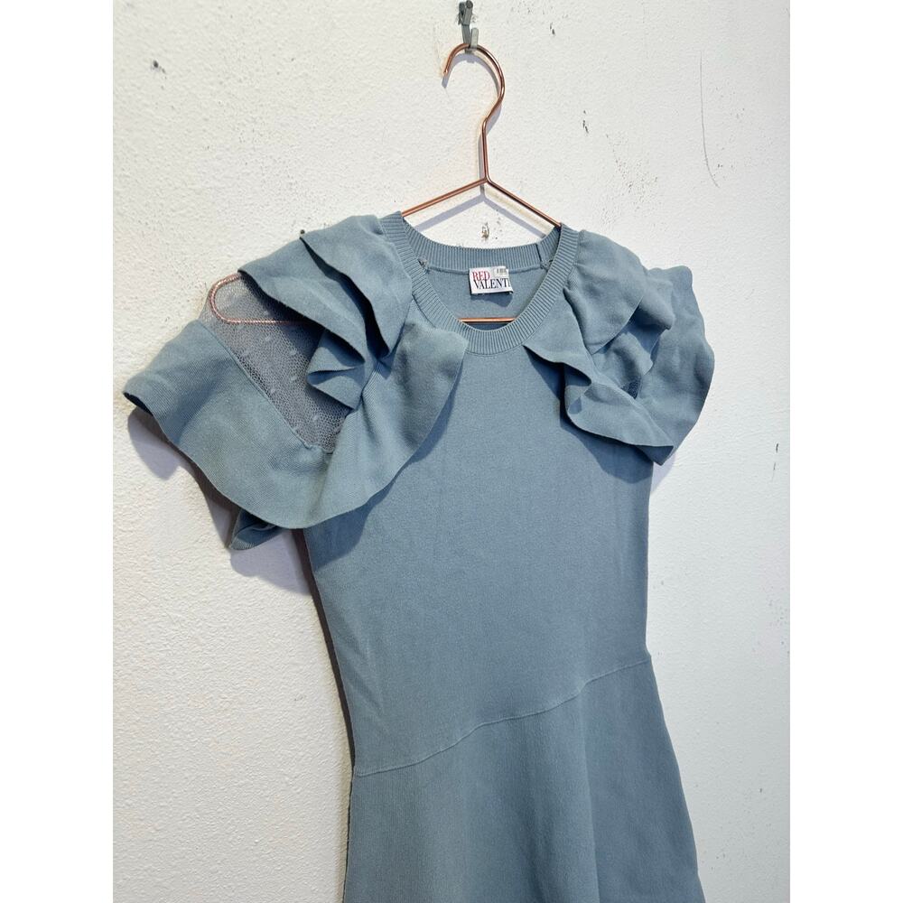 RED VALENTINO Blue Point D'esprit-trimmed Ruffle Stretch Knit Mini Dress size S - Picture 5 of 12